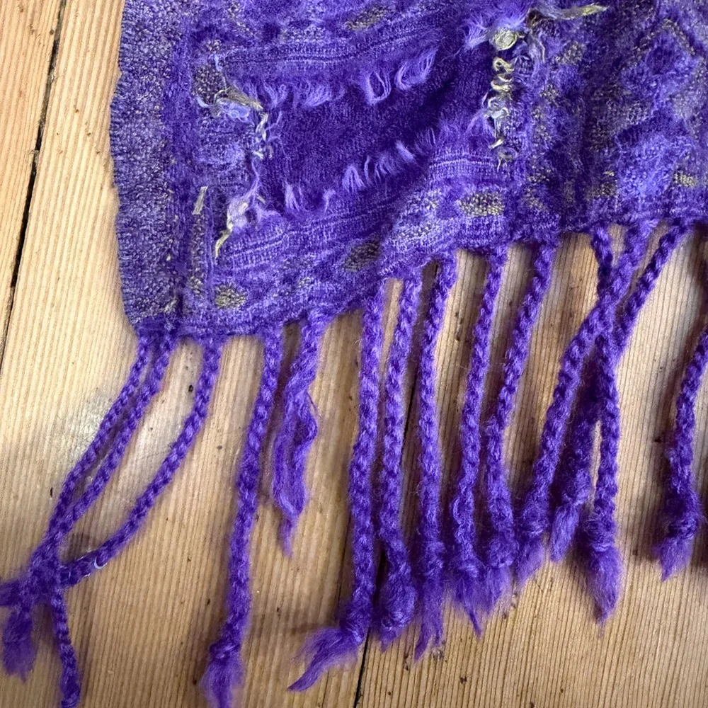 Wool Blend Purple Patterned Fringe Scarf Shawl Elegant Indian Made